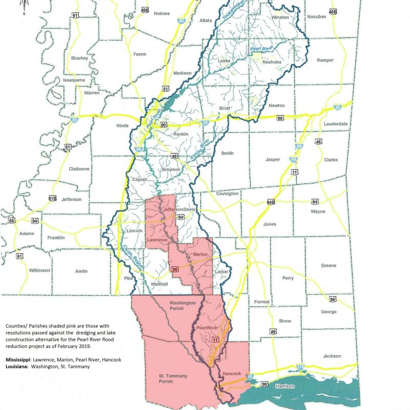 All Counties and Parishes opposing the One Lake Project proposed for the Pearl River Jackson.
